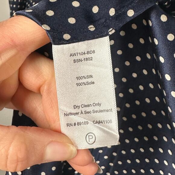 ATM Blue & White Polka Dot 100% Silk Ruffle Sleeveless Dress Women's Large - Picture 8 of 10